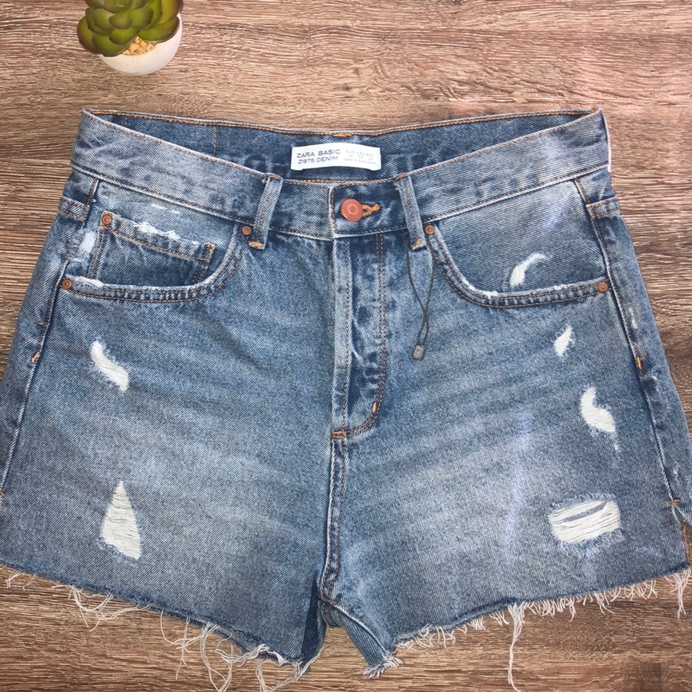 Zara Basic Z1975 denim cut off distressed shorts